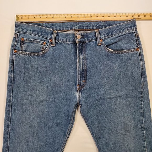 Levis 505 Jeans Mens 38x34 Heavy Blue Denim Regular Fit Straight Leg Classic - Picture 12 of 16